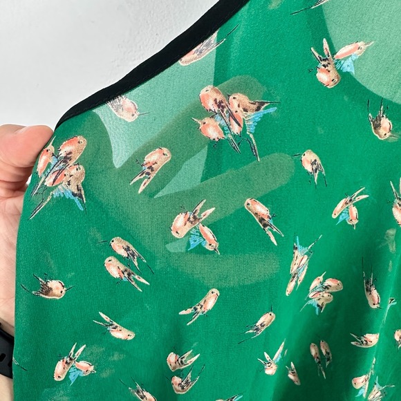 Audrey 3+1 Tank Top M Green Sheer Bird Print Indie Sleaze Y2K‎ Whimsical Boho - Picture 7 of 7